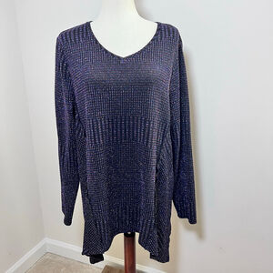 Womens Top XL Purple Metallic Assymetrical Glitter Boho Party Glam Dark Fairy